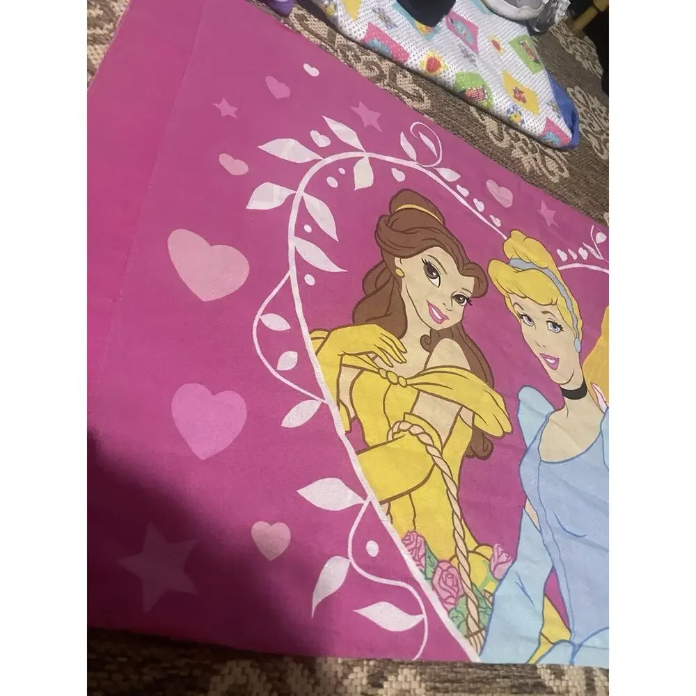 Vintage Disney Princess Pillow Case Snow White Cinderella Pink made in USA